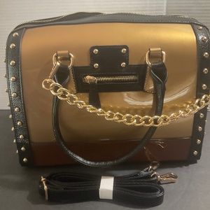 Dasein Shiny Patent Faux Leather Barrel Top Handbag.